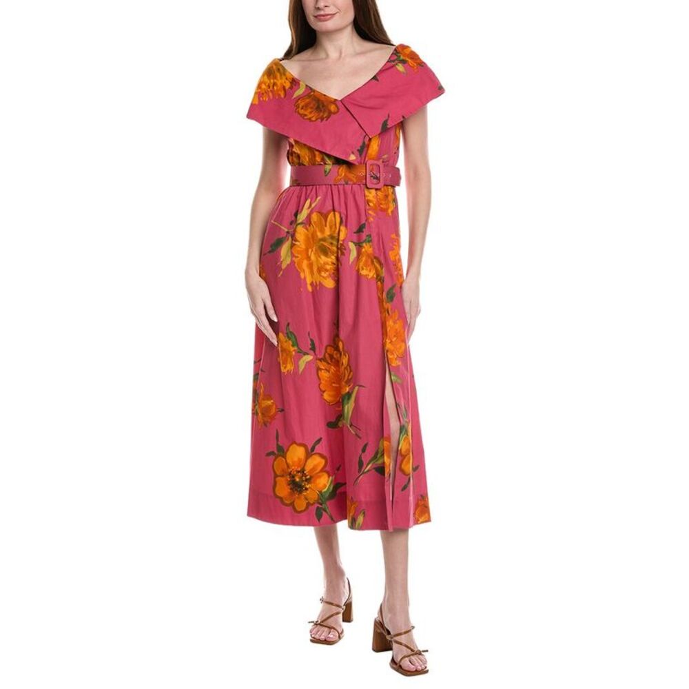 Lela Rose Womens  Asymmetrical Button Front Cuff Dress, Red